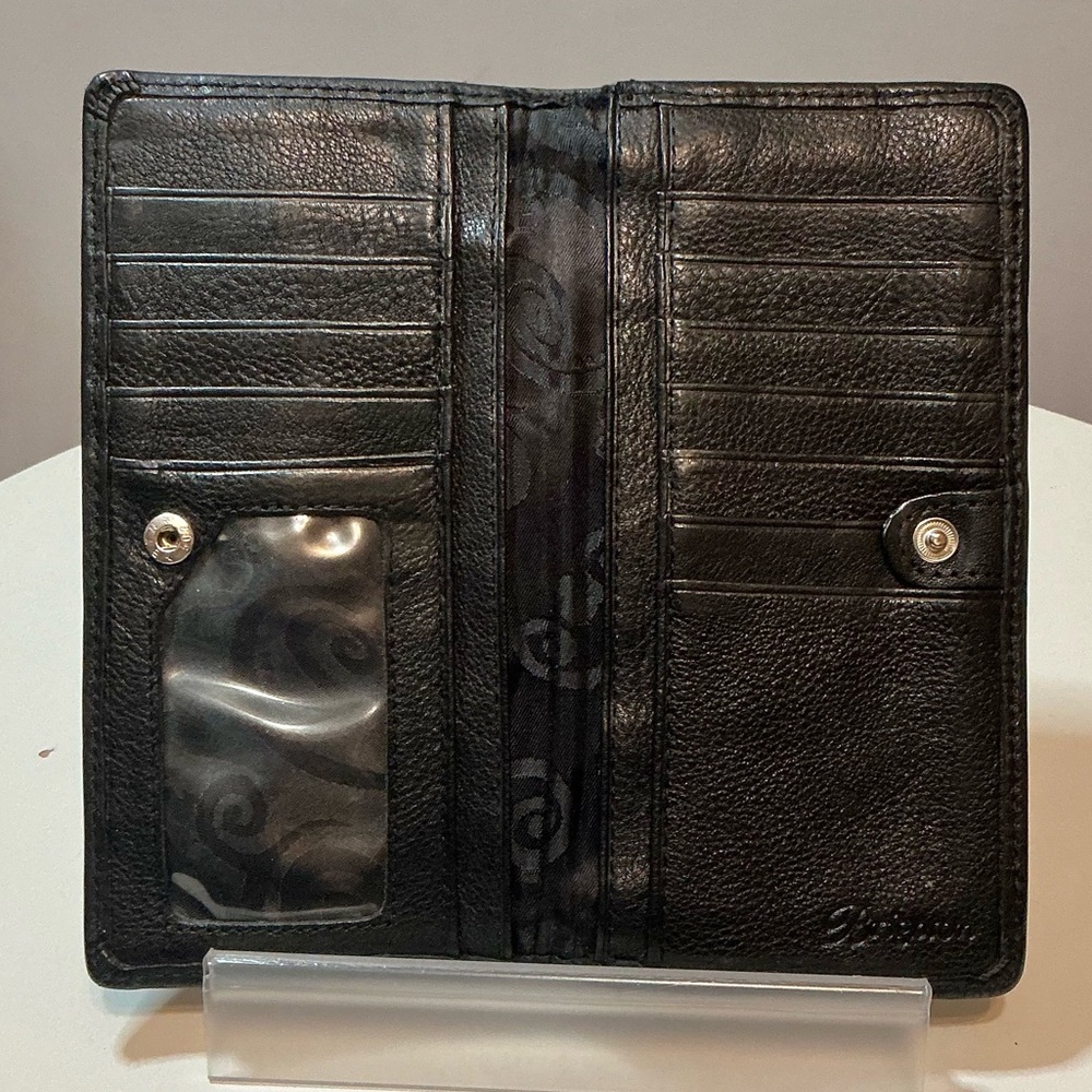Brighton Black Pebbled & Patent Leather Medium Bifold Wallet Clutch EUC - Picture 4 of 15